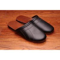 春秋夏季居家皮拖鞋男女 情侣地板防滑牛筋底包头真皮凉拖鞋 黑色 26CM 37-38