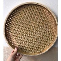 竹筛子竹簸箕竹编盘竹制品全竹皮竹篾无孔有孔晾晒米筛圆簸箕 深灰色 无孔外直径24厘米