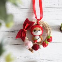 藤环 梧桐家风铃汽车挂件羊毛毡戳戳乐手工diy制作暑假送礼 B39藤环+草莓柴犬_送泡沫+3针