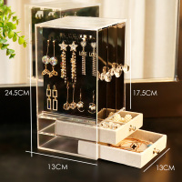 亚克力耳环盒子透明耳钉戒指手镯整理收纳盒防尘挂饰品展示架 PS款 3层+2抽屉 黑色