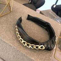 韩国东大门金色链条黑色PU时尚气质扭扭结宽版发卡发箍发夹 图片色