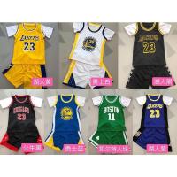 男女儿童七色速干假两件短袖篮球服套装30号23号球衣两件套 湖人黄 100cm