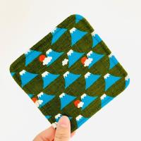 店主手作 日系和风猫咪餐桌隔热柴犬杯垫碗文艺复古手工咖啡馆 墨绿底色富士山小杯垫4枚 边长12cm左右