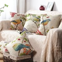 新品 美式乡村小鸟棉麻印花靠枕靠包 沙发飘窗汽车抱枕腰枕 海螺 45x45cm(不含芯)