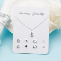 项链耳钉组合韩版学生一周多对耳钉气质甜美锁骨链项链耳环套装女 12号水滴