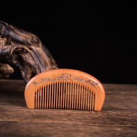 天然桃木梳子男女士长发专用小梳细齿桃木檀香木梳实木梳木头 10cm老桃木月梳