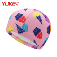 儿童泳帽女孩卡通舒适布帽宝宝游泳弹力帽子女童小学生游泳馆装备 粉色冰淇淋