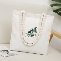 包包女韩版单肩帆布包简约百搭手提包文艺小清新学生布书包大容量 白色树叶
