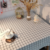 网红桌布布艺棉麻 日式北欧宿舍茶几垫少女心餐桌布书桌ins 学生 白底大线格 40*60cm