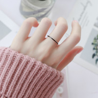 日韩男女网红玫瑰金时尚黑白滴油极细情侣戒指女尾戒学生指环饰品 1mm极细黑色4号