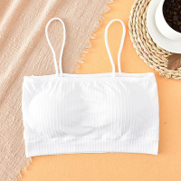 白色吊带小背心学生打底防走光无钢圈裹胸内衣女抹胸式文胸带胸垫 白色 均码