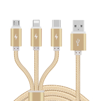 [特价]三合一数据线华为苹果安卓oppo小米vivo通用快充一拖三手机多功能充电器三线合一车载USB三头三用 [金色]苹