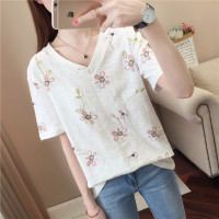 2021春夏季新款v领T恤女短袖修身学生女装港风体恤女式宽松女上衣 白色 M