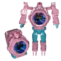 儿童变形电子表小孩金刚玩具学生男孩卡通创意机器人炫酷投影手表 小款冰雪(变形手表)