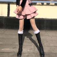 马丁长筒靴子白色花边蕾丝袜过膝镂空骑士靴洛丽塔小腿袜子女中筒 白色1双(中筒) 均码