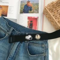 ins风原宿土酷卡通可爱帆布腰带百搭休闲学生女免打孔皮带 黑色