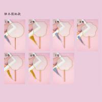 特价空白真丝团扇圆形熟绢儿童手绘画画刺绣diy古风书法工笔画 榉木圆柄(仿真丝) 1号 圆形