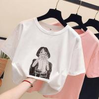 夏季新款韩版宽松白色短袖t恤女学生百搭超火半袖原宿bf上衣ins潮 单件[手抱猫] S [适合75至95斤]