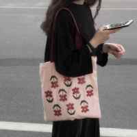 包包女2019新款ins帆布包女学生韩版单肩包泫雅风花朵文艺帆布袋 泫雅风花朵粉色(有拉链)