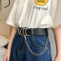 皮带女士朋克风链条百搭嘻哈裤男士学生韩版酷ins风裤腰带女潮流 黑色 100cm