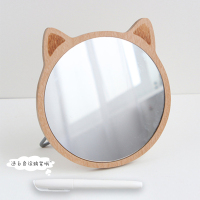 简约梳妆台便携台式学生宿舍家用桌面折叠可爱随身小号化妆镜 喵星人 送白色涂鸦笔