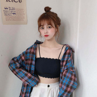 学生高考运动抹胸女夏天防走光无钢圈内衣初中生少女小胸聚拢文胸 6646#黑色 1件装 M （建议70-90斤）