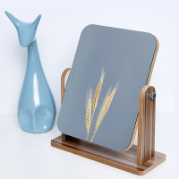 新款木质台式化妆镜子高清便携梳妆镜美容镜学生宿舍大号桌面镜 实木镜子小号