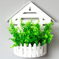 特价房型壁挂插花塑料花篮壁饰套装仿真花挂墙假花室内墙面装饰品 黄色 尤加利房型挂