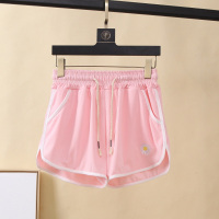 小雏菊绣花运动短裤女夏学生宽松阔腿大码胖mm冰丝休闲热裤睡裤潮 粉红色口袋[小雏菊绣花] S