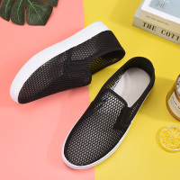 夏季网鞋女平底镂空透气网面休闲鞋浅口防滑舒适百搭学生小白鞋女 W05黑色 35 [标准尺码]