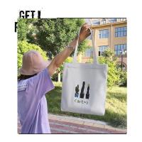 帆布包包女2020新款单肩韩版学生简约百搭ins斜挎手提仙人掌布袋 白色-仙人掌 两根肩带