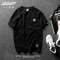 HE潮牌日系短袖t恤男装夏季简约圆领短t青少年学生半袖文艺T恤 男 808黑色 S