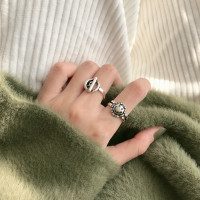 日韩潮人学生时尚个性戒指创意开口复古笑脸食指链条戒指指环女 JZ0090 中指爱心款 开口