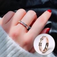 食指钛钢戒指女不掉色日韩国玫瑰金潮人网红简约个性百搭学生指环 单排钻 美版6号