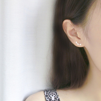 s925纯银可爱五角星耳钉女气质韩国个性简约星星耳排学生百搭一排 连体五角星 一对