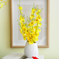 特价跳舞兰仿真花套装蝴蝶兰假花家居客厅餐桌摆件电视柜装饰茶几 黄短款跳舞兰+北欧小号花瓶