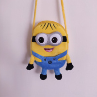 可爱卡通小包包毛绒斜挎包少女心马嘉祺同款迷你学生牛油果手机包 浅黄色 小黄人--双拉链