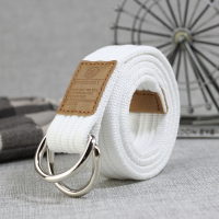 男女款青年帆布腰带军训休闲学生牛仔裤双环扣皮带户外韩版编织潮 白色 125cm