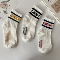 袜子女ins潮英文字母中筒个性街头百搭学生滑板袜原宿风 白色黑字母+黄字+红字 35-40