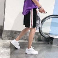 运动短裤男夏季韩版休闲七分中裤子男士潮流五分裤宽松大码学生裤 小红条【五分裤】 S