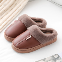 秋冬儿童棉拖鞋室内可爱家用冬季家居亲子小男孩宝宝女童男童棉鞋 皮拖鞋儿童咖啡 22-23内长15cm