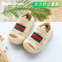 学步鞋男宝宝凉鞋0-1-3岁2婴幼儿女童春夏季软底防滑不掉鞋子透气 D凉款卡其 14码内长12