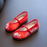 女童绣花鞋老北京儿童手工布鞋公主配古装古风中国风唐装汉服鞋子 红色 T056 24码/14.2cm
