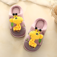 儿童拖鞋秋冬季卡通棉拖鞋防滑家居室内保暖男童女童小孩宝宝棉鞋 长颈鹿虾红 16码/内长15.5厘米适合2-3岁