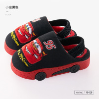 迪士尼儿童棉拖鞋秋冬男童卡通汽车室内宝宝防滑小孩子保暖家居鞋 A小童黑色（无后跟带） 160(适合15cm脚长)
