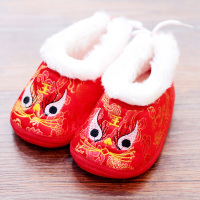 新生婴儿软底加厚女0—1岁3-6-9-12个月男宝宝棉鞋加绒保暖鞋子春 老虎鞋 红色 12码 内长11cm