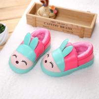 儿童棉拖鞋冬季包跟PU皮防水男女童软底防滑卡通可爱宝宝保暖棉鞋 绿色 内长14cm 15码约6个月-1周岁