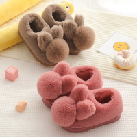 儿童棉鞋冬立体毛绒男女童防滑保暖一家三口中小童宝宝包跟棉拖鞋 酒红色 24/25码(内长15CM 1-2周岁)