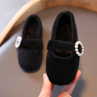 毛毛鞋皮鞋女童公主鞋加绒豆豆鞋防滑中大童时装鞋二棉鞋女童鞋 HSHW123黑色 23 内长约14.5厘米