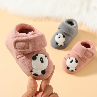 宝宝棉拖鞋冬季软底防滑女童男童婴儿家居室内保暖毛毛儿童棉鞋 熊猫皮红 内长14cm 底标14/15